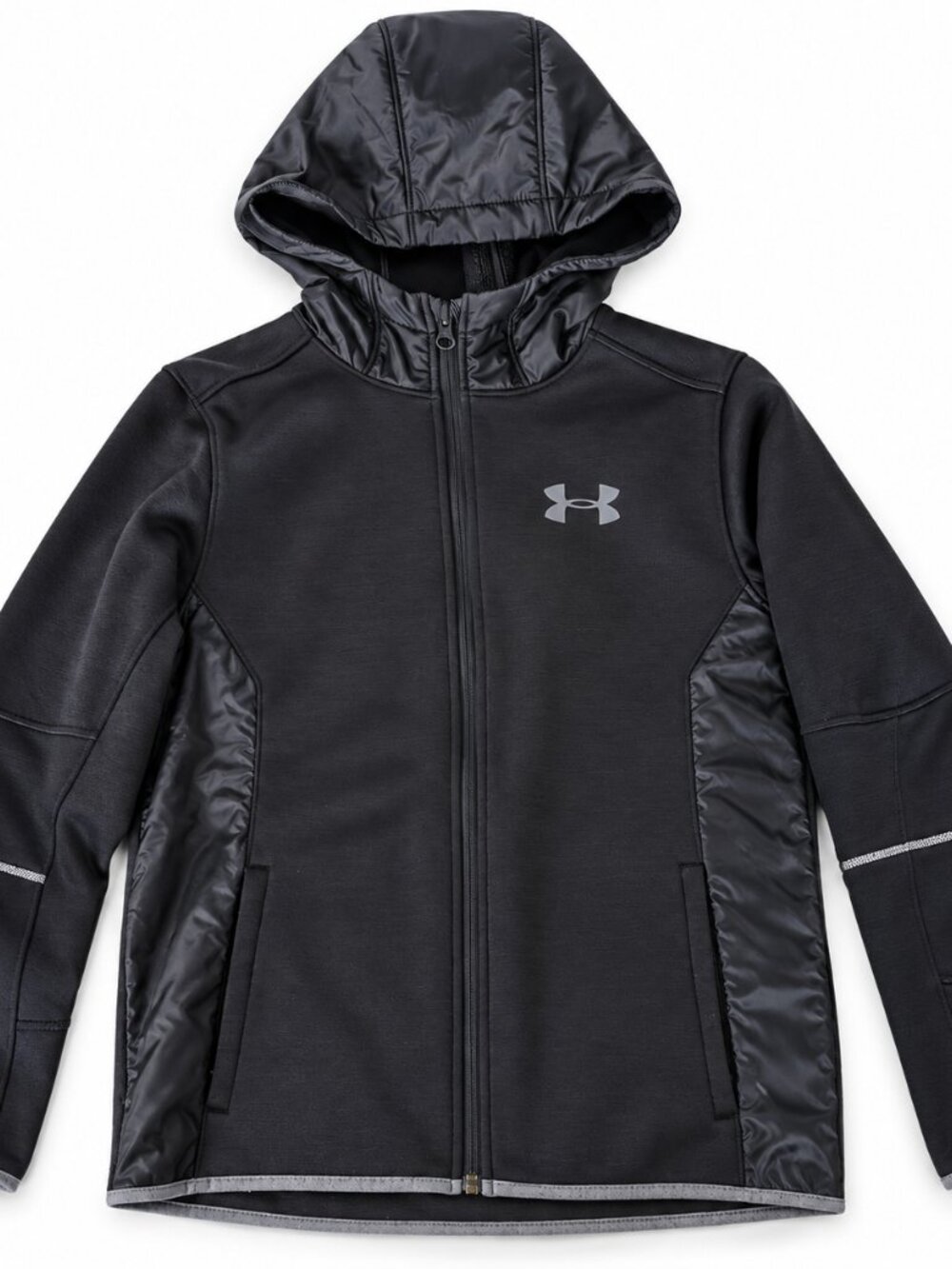 Under Armour Storm Boys Full Zip Hooded Jacket Black Gray Youth Large